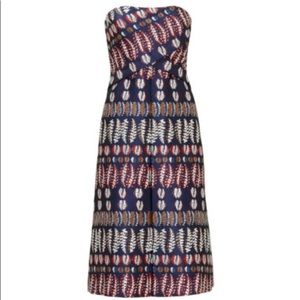 Tory Burch Strapless Navy Metallic Fern Dress Size 4